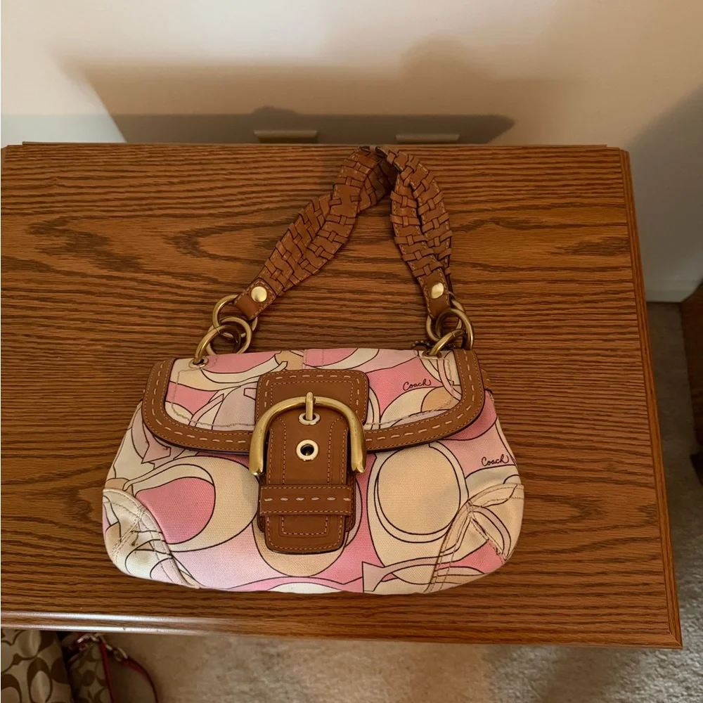 Coach Pink and Tan Shoulder Bag - Picture 1 of 3